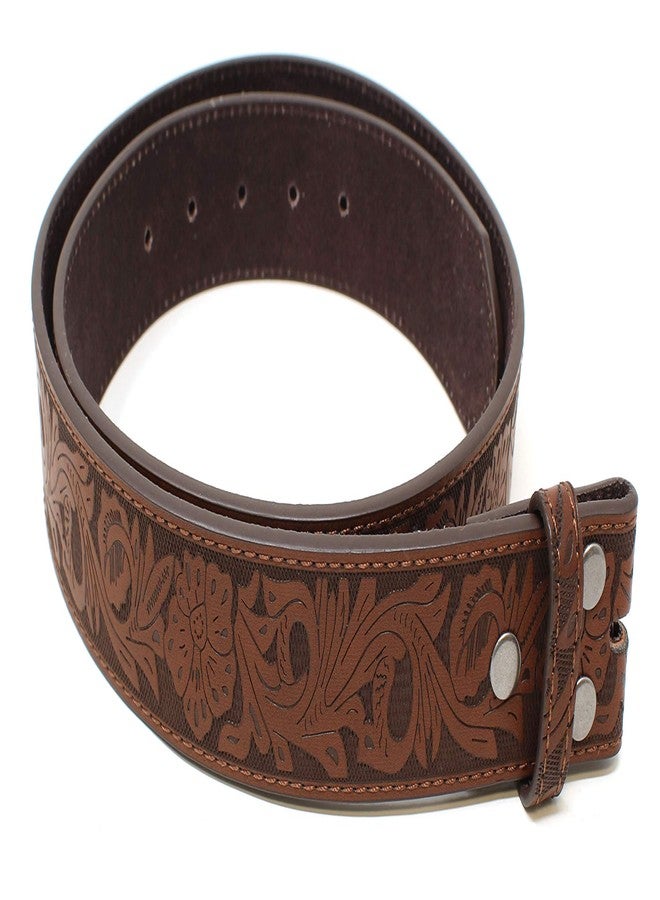 BC Belts حزام نسائي من الجلد من بي سي بيلتس، مزين بنقوش زهور غربية بارزة، عرضه 1.5 بوصة، مزود بأزرار كبس (بني - صغير) - Image 3
